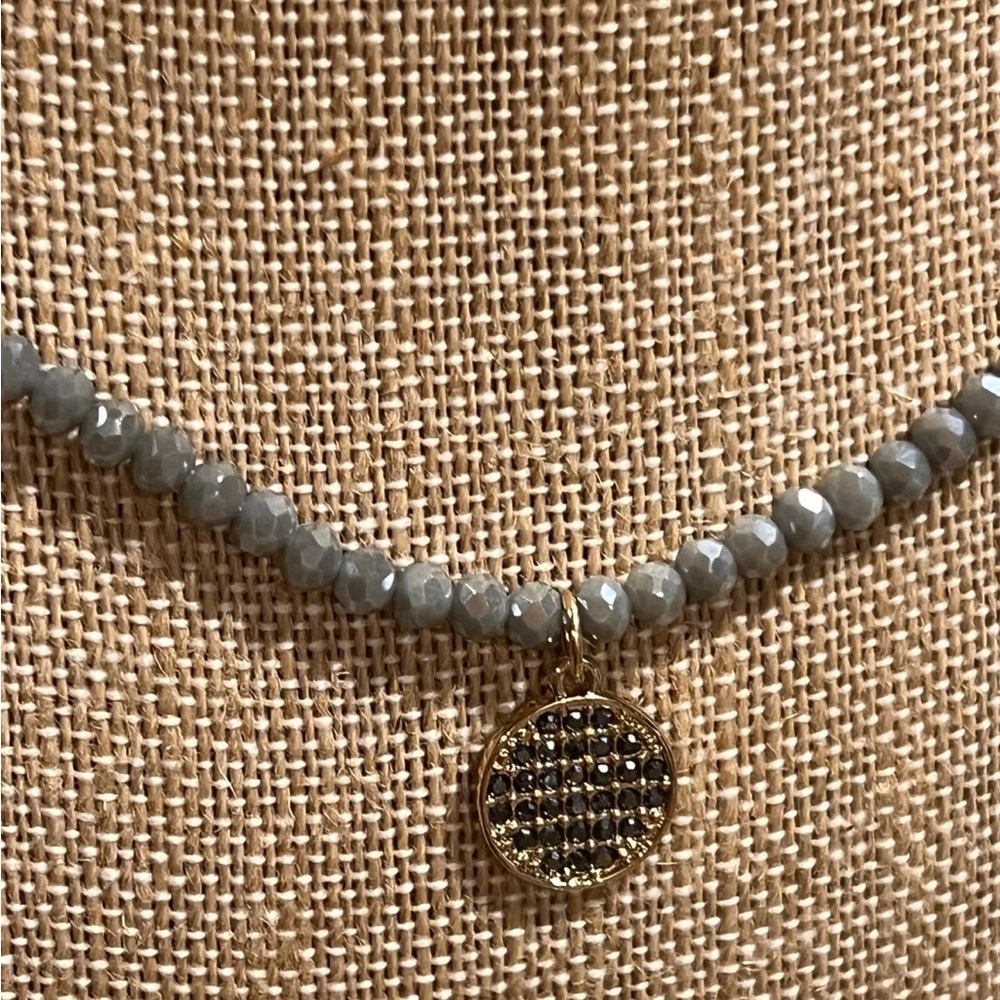 Elegant Gray Beaded Necklace with Gold Pendant by Park Lane - Picture 7 of 8